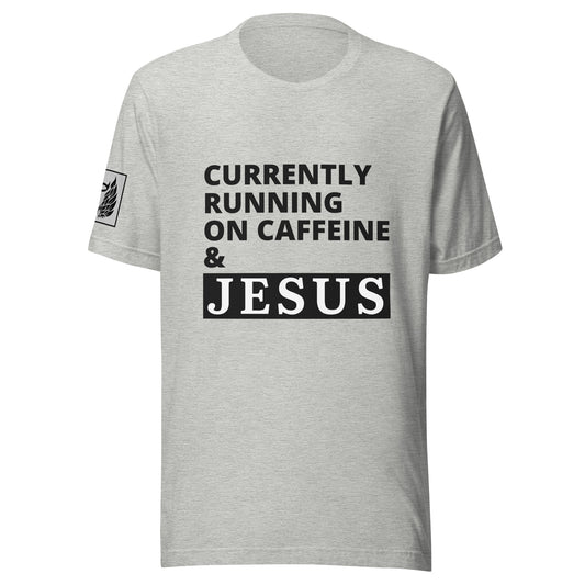 Caffiene & Jesus Gray Unisex t-shirt