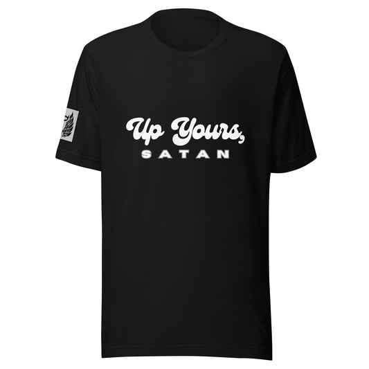 Up Yours, Satan Black Unisex T-Shirt