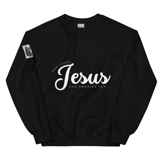 She Loves Jesus Black Unisex Sweatshirt