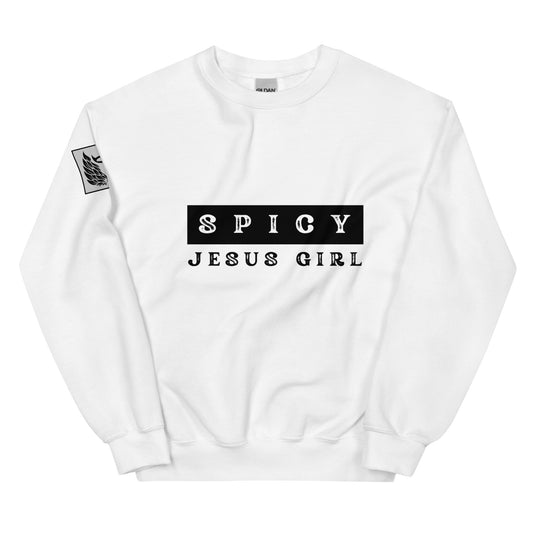 Spicy Jesus Girl White Unisex Sweatshirt