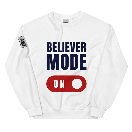 Believer Mode White Unisex Sweatshirt