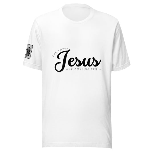 She Loves Jesus White Unisex t-shirt